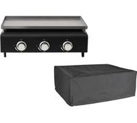 COOKING BOX Plancha a gaz CUENCA - 3 feux avec housse - 9 kw - 65x50x23 cm - Surface cuisson en inox : 62x36 cm - Noir