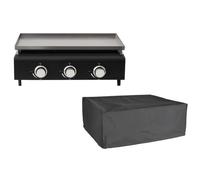 COOKING BOX Plancha à gaz CUENCA - 3 feux avec housse - 9 kw - 65x50x23 cm - Surface cuisson en inox : 62x36 cm - Noir