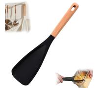 Cooking Spoon for Nonstick Cookware with Wood Handle Versatile Cooking Utensil, Acts as a Spatula Spoon for Mixing, Scooping, and Scraping, for Everyday-Use and Serving (Black)