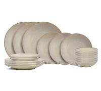 Cookinglife Coastal Lines | Service de Table 18 Pièces | Pour 6 Personnes | 6 Assiettes Plates, 6 Assiettes à Dessert, 6 Assiettes Creuses | Beige Océan | Compatible Lave-vaisselle, Micro-ondes, Four