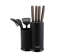 COOKIT Bloc Couteau Universel, Range Couteaux Vide Porte-Couteaux Porte-ustensiles, 2 en 1 Stable Support de Couteaux de Cuisine Amovible, Noir