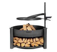 CookKing acier Parabole de feu Montana X 60 Avec réserve de bois et accessoires Noir 60x60x110 cm
