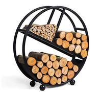 CookKing Diego Étagère à bûche ronde, pour bois de chauffage, utilisable en intérieur et extérieur, différents compartiments pour bûches, en acier, noire, 82 x 80 cm