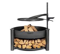 CookKing Montana X 60 Brasero avec support à bois et accessoires en acier brut Ø 60 cm, soudé à la main, résistant aux intempéries, avec grille de cuisson et mât de fixation pour jardin, terrasse