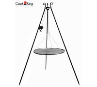 CookKing Trépied À Manivelle H180cm Noir, Gril Pivotant, Acier Brut, Ø80cm