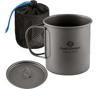 COOK'N'ESCAPE Tasse en titane de 450 ml avec couvercle - Batterie de cuisine de camping avec poignée pliable pour pique-nique, randonnée, randonnée