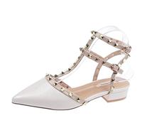 COOKOE Chaussures à talon bas clouté pour femme - Talon carré - Bout pointu - Transparentes