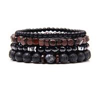 COOKOE Ensemble de bracelets en labradorite naturelle - En hématite véritable - Pour homme - Perles en onyx noir poli