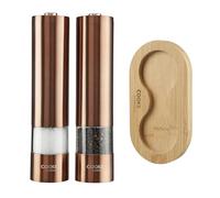 Cooks Professional Ensemble de moulin à poivre et sel électrique avec base en bambou | Moulins automatiques à piles avec mouture réglable et fonctionnement à une touche | Moulin à condiments et