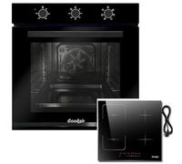 Cooksir Four encastrable 60 cm, four grande capacité 60 litres avec prise, 2200 W, 6 fonctions, bouton rotatif+Plaque Induction 4 Feux avec Prise, Zone Flexible Combinée, Minuterie, Boost