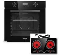 Cooksir Four Encastrable 60CM 7 Fonctions avec Prise, 60 Litres, 2000W, Bouton Rotatif+Plaque Vitrocéramique 2 Feux, Cooksir, Plaque de Cuisson avec Prise, Portable et Encastrable