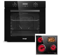 Cooksir Four Encastrable 60CM avec Prise, 60 Litres, 2000W, 7 Fonctions, Bouton Rotatif+Cooksir Plaque Vitrocéramique4 Feux 60cm Encastrable, Double et Feux Ovale, 6700W