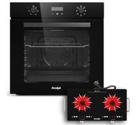 Cooksir Four Encastrable 60CM avec Prise, 60 Litres, 2000W, 7 Fonctions, Bouton Rotatif+Cooksir Plaque Vitrocéramique 2 Feux avec Fiche, 3200W, 56cm Table de Cuisson Deux Foyers Portable avec Poignée