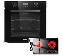 Cooksir Four Encastrable 60CM avec Prise, 60 Litres, 2000W, 7 Fonctions, Bouton Rotatif+Cooksir Plaque Vitrocéramique 2 Feux avec Prise, Plaque de Cuisson Électrique 60CM à Encastrer, Montage ou Mobil