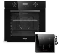Cooksir Four Encastrable 60CM avec Prise, 60 Litres, 2000W, 7 Fonctions, Bouton Rotatif+Plaque Induction 4 Feux avec Prise, Induction Encastrable 60 CM, Zone Flexible