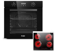 Cooksir Four Encastrable 60CM avec Prise, 60 Litres, 2000W, 7 Fonctions, Bouton Rotatif+Plaque Vitrocéramique 4 Feux avec Cadre, 60CM Encastrable, 6000W