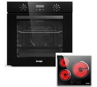 Cooksir Four Encastrable 60CM avec Prise, 60 Litres, 2000W, 7 Fonctions, Bouton Rotatif+Table de Cuisson Vitrocéramique 3 Feux, 5700W, Plaque électrique Encastrable 60CM