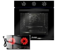 Cooksir Four encastrable 60cm, capacité 60L avec prise, 2200W, 6 fonctions, bouton rotatif+Plaque Vitrocéramique 2 Feux avec Prise, Plaque Électrique 60CM, Commande Tactile Horizontale Indépendante