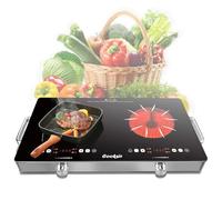 Cooksir Plaque Vitrocéramique 2 Feux avec Fiche, 3200W, 56cm Table de Cuisson Deux Foyers Portable avec Poignée, Boutons et Commande Tactile, 220V Chaleur Infrarouge, Minuteur