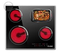 Cooksir Table de Cuisson 4 Feux avec Cadre, Plaque Vitrocéramique 60cm Encastrable, Double et Feux Ovale, Tables Cuisson électrique 6700W, Bord Inox, Sans Prise, 240V