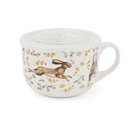 Cooksmart Forest Fable Tasse à soupe avec couvercle en grès de conception britannique, tasse inspirée de la forêt avec poignée et couvercle en plastique, passe au lave-vaisselle et au micro-ondes, 600