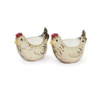Cooksmart Hen House Lane Lot de 2 coquetiers en forme de poule | Vaisselle de cuisine de ferme au design britannique | Grès peint à la main et gaufré | Style campagne rustique
