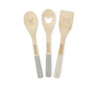 Cooksmart Hen House Lane Lot de 3 ustensiles de cuisine en bambou | Ustensiles de cuisine en bois naturel | Outils de cuisine durables et légers | Motif poule de ferme gravé | Respectueux de