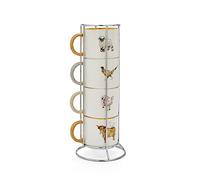 Cooksmart Lot de 4 tasses empilables | Design britannique pour toutes les cuisines | Tasses empilables pour cuisines modernes avec de jolis motifs - Buttercup Farm