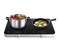 COOKTRON Plaque à induction 2 feux, plaque à induction 3500 W, portable avec contrôle tactile et bouton, minuterie 4 heures, sécurité enfants, 10 niveaux de puissance/température