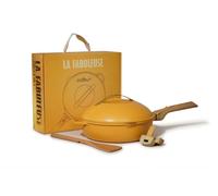 COOKUT - La Fabuleuse poêle 8 en 1 - Un seul ustensile qui remplace poêle, casserole, sauteuse - Avec 2 poignées amovibles, panier vapeur/friture, spatule en bois - Mangue