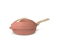COOKUT - La Fabuleuse poêle 8 en 1 - Un seul ustensile qui remplace poêle, casserole, sauteuse, cocotte - Avec 2 poignées amovibles, panier vapeur/friture, spatule en bois - PIVOINE