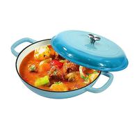 COOKWIN Casserole en fonte de 10 litres, poêle à frire robuste avec couvercle et deux poignées, surface émaillée en porcelaine, cadeau de fête des mères pour la famille, bleu clair