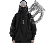 cookx Ninja Double Neckline Cotton Pullover,Windproof and Warm Japanese Assassin-Style Sweatshirt for Men and Women (XL,Black A)