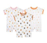 COOKY.D Bébé Tenues D’Été 3 Packs Manches Courtes Barboteuse En Coton Jumpsuit Bébé Fille Sleepsuit,3-6 Mois, Lapin Ours Orange