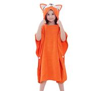 COOKY.D Capuche Bébé Poncho Serviette de Bain 100% Doux Coton Peignoir Animal pour Garçon Fille 0-6 Ans, 70x70cm, Renard