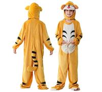 COOKY.D Costume Animal à Capuche Zippée Grenouillère Combinaison Unisexe Enfants Déguisement Fête Halloween Tenue Fête Cosplay Cartoon,Tigre 5-6 ans