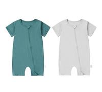 COOKY.D Grenouillère Bébé Unisexe Fibre de Bambou Doux Neutre Manches Courtes 2 Pièces Gris et Vert Été,3-6 Mois