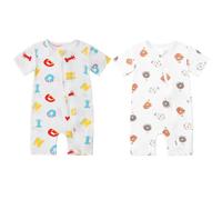 COOKY.D Ours & Alphabet Combinaison Bambou Pyjama Lot de 2,6-12 Mois | Printemps-Été Combinaison Bebe,Très Douces Au Toucher,Matière Élastique,Idéal pour La Canicule,Respirant
