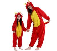 COOKY.D Pyjama Combinaison Enfant à Capuche Animaux Unisexe Grenouillère Cosplay Jeu Costume Famille,Dragon 3-4 Ans