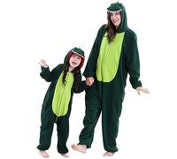 COOKY.D Pyjama Déguisement Animal Parent-Enfant Unisexe À Capuche Combiné Une Pièce Costume Jeu Vidéo Halloween pour Filles Garçons Pyjama Tenues Famille,Vert Foncé 11-12 Ans