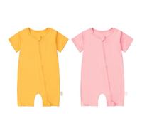 COOKY.D Rose & Jaune Combinaison Bébé Bambou Pyjama Lot de 2,6-12 Mois | Printemps-Été Combinaison Bebe,Très Douces Au Toucher,Matière Élastique,Idéal pour La Canicule,Respirant