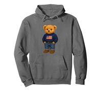 Cool American USA Teddy Bear Illustration Graphic Designs Sweat à Capuche, Unisexe pour Adultes, Asphalte, XL