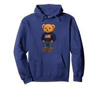 Cool American USA Teddy Bear Illustration Graphic Designs Sweat à Capuche, Unisexe pour Adultes, Bleu Marine, XL