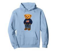 Cool American USA Teddy Bear Illustration Graphic Designs Sweat à Capuche, Unisexe pour Adultes, Bleu poudré, XXL