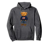 Cool American USA Teddy Bear Illustration Graphic Designs Sweat à Capuche, Unisexe pour Adultes, Chiné Foncé, S