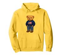 Cool American USA Teddy Bear Illustration Graphic Designs Sweat à Capuche, Unisexe pour Adultes, Citron, M