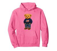 Cool American USA Teddy Bear Illustration Graphic Designs Sweat à Capuche, Unisexe pour Adultes, Rose Vif, XXL