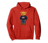 Cool American USA Teddy Bear Illustration Graphic Designs Sweat à Capuche, Unisexe pour Adultes, Rouge, XL