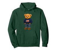 Cool American USA Teddy Bear Illustration Graphic Designs Sweat à Capuche, Unisexe pour Adultes, Vert Forêt, S