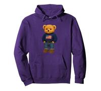 Cool American USA Teddy Bear Illustration Graphic Designs Sweat à Capuche, Unisexe pour Adultes, Violet, M